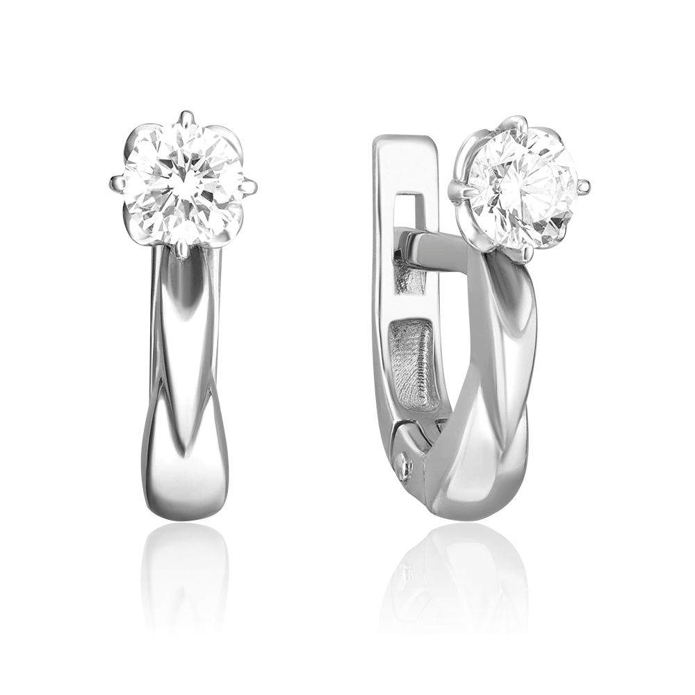 Серьги с английским замком из белого золота с бриллиантом 02-0533-00-101-1120-30