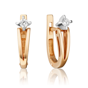 Серьги с английским замком из комбинированного золота с бриллиантом 02-0608-00-101-1111-30