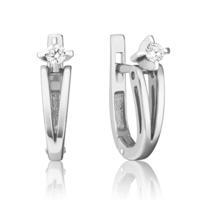 Серьги с английским замком из белого золота с бриллиантом 02-0609-00-101-1120-30