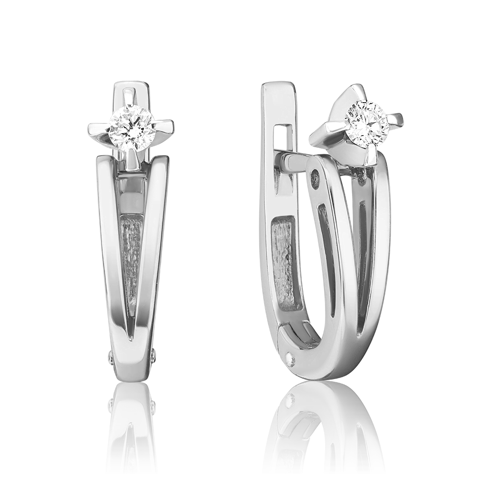 Серьги с английским замком из белого золота с бриллиантом 02-0609-00-101-1120-30