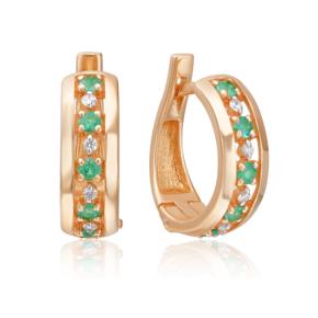 Серьги с английским замком из красного золота с изумрудами и бриллиантами