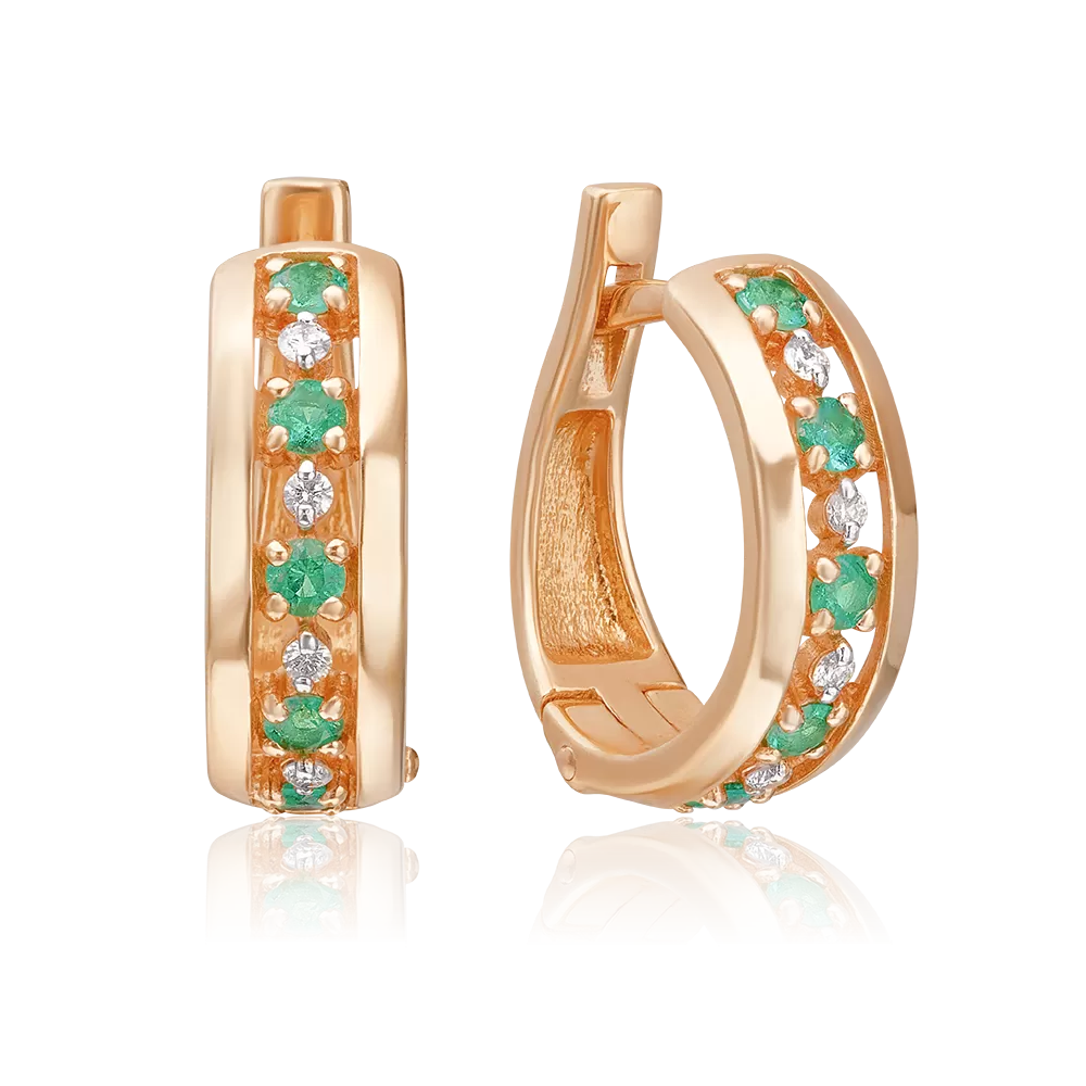 Серьги с английским замком из красного золота с изумрудами и бриллиантами 02-0612-00-106-1110-30
