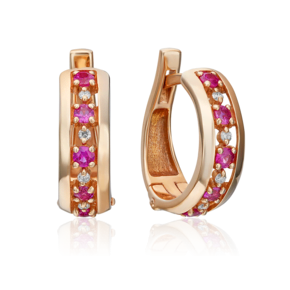 Серьги с английским замком из красного золота с рубинами и бриллиантами 02-0612-00-107-1110-30