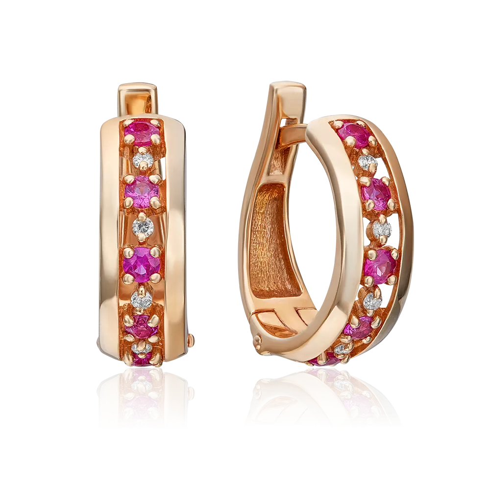 Серьги с английским замком из красного золота с рубинами и бриллиантами 02-0612-00-107-1110-30