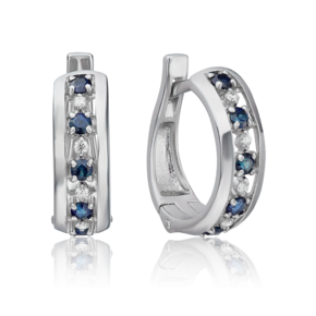 Серьги с английским замком из белого золота с сапфирами и бриллиантами