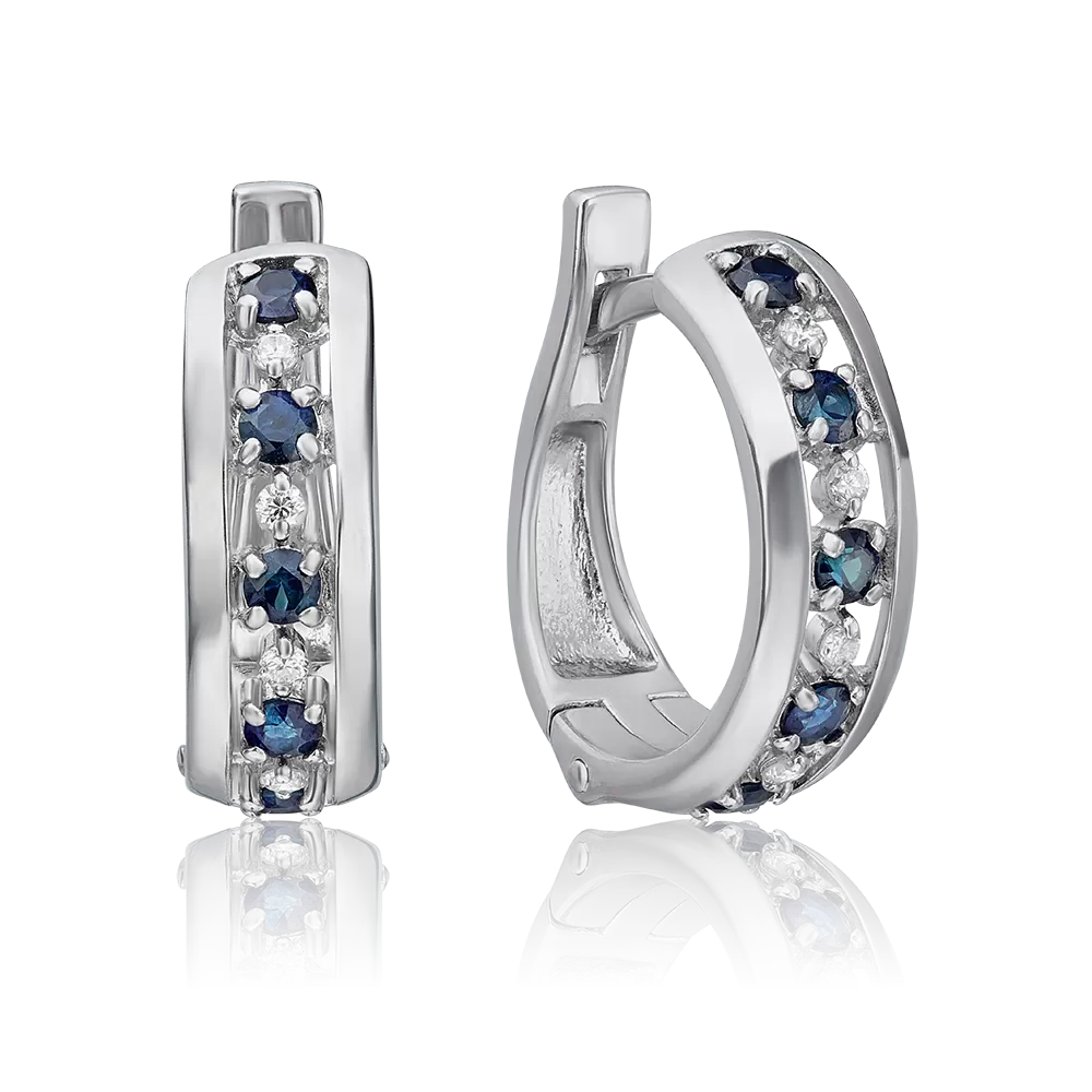 Серьги с английским замком из белого золота с сапфирами и бриллиантами 02-0613-00-105-1120-30