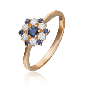 Кольцо из красного золота с сапфирами и бриллиантами