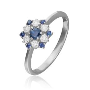 Кольцо из белого золота с сапфирами и бриллиантами