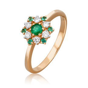 Кольцо из красного золота с изумрудами и бриллиантами 01-1139-00-106-1110-30