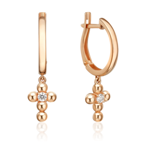 Серьги с английским замком из красного золота с фианитом 02-5652-00-401-1110