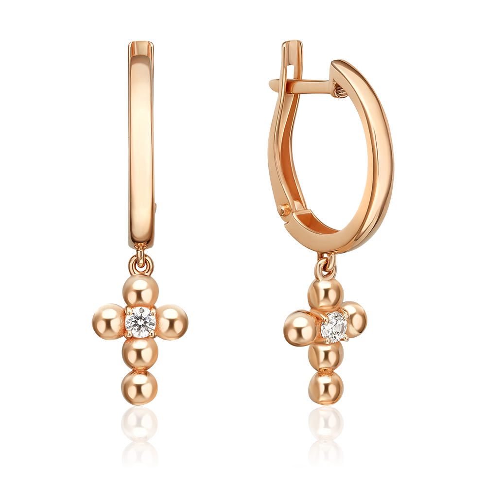 Серьги с английским замком из красного золота с фианитом 02-5652-00-401-1110