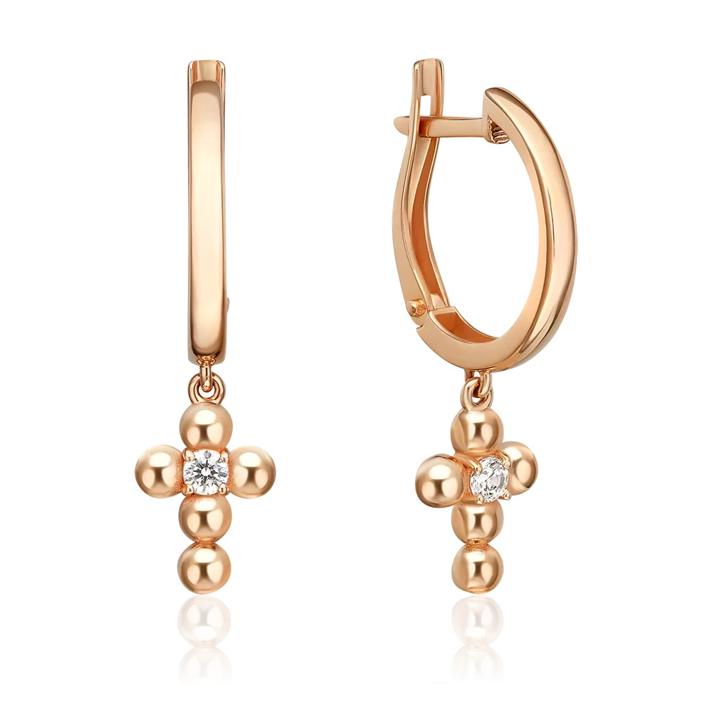 Серьги с английским замком из красного золота с фианитом 02-5652-00-401-1110