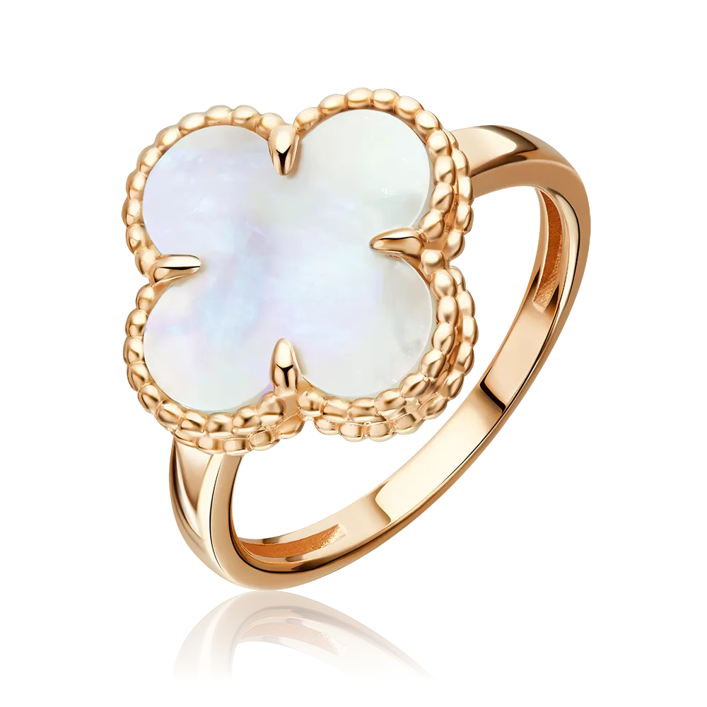 Кольцо «Клевер» из красного золота с перламутром 01-5894-00-744-1110