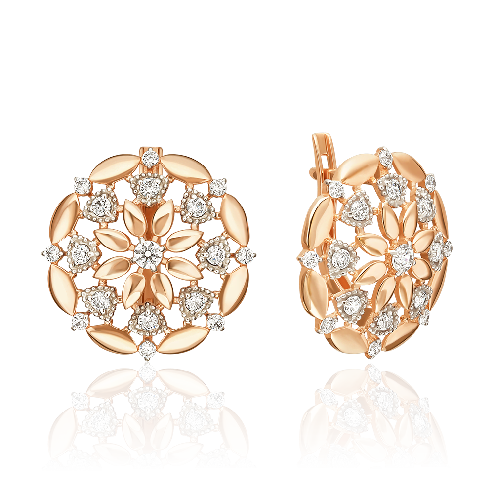 Серьги «Витражи» с английским замком из красного золота с фианитами 02-5533-00-401-1110