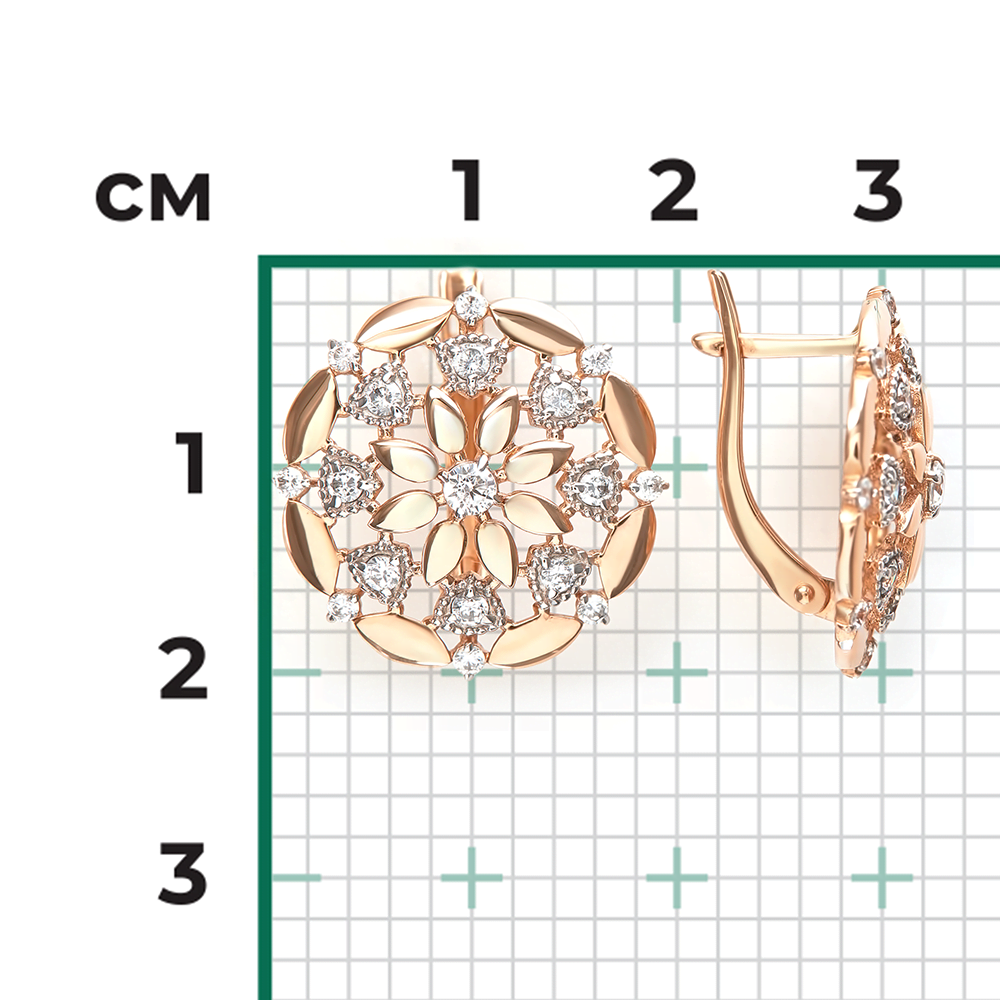 Серьги «Витражи» с английским замком из красного золота с фианитами 02-5533-00-401-1110