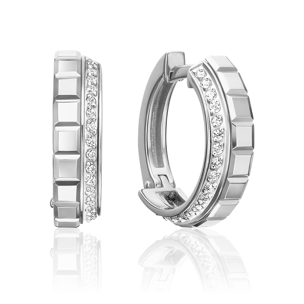 Серьги с английским замком из белого золота с фианитами 02-5561-00-401-1120