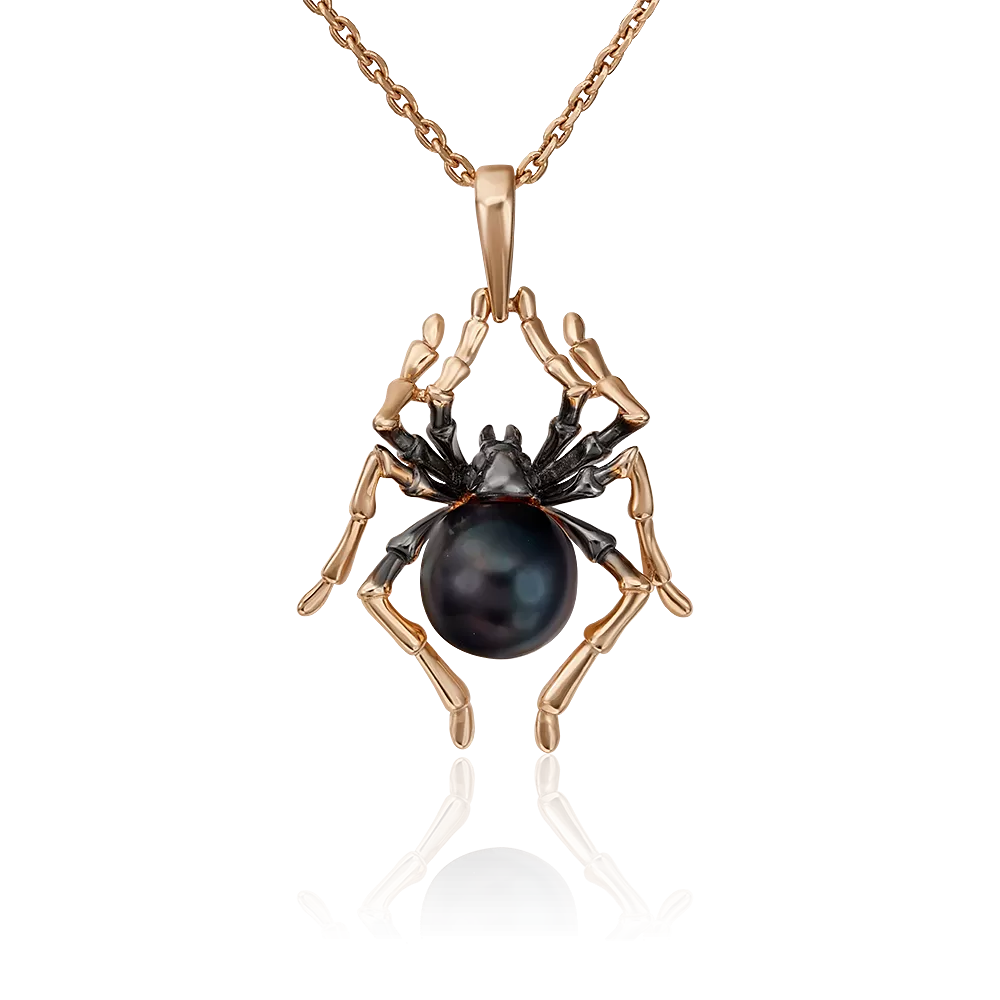 Подвеска «Паук» из красного золота с жемчугом культивированным 03-3015-00-301-1110-31