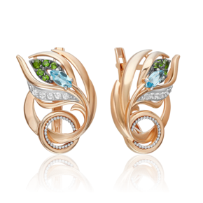 Серьги «Секрет счастья» с английским замком из комбинированного золота с миксом камней 02-5314-00-713-1111