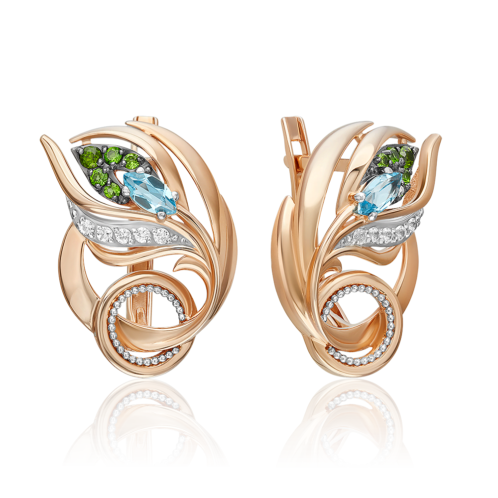 Серьги «Секрет счастья» с английским замком из комбинированного золота с миксом камней 02-5314-00-713-1111