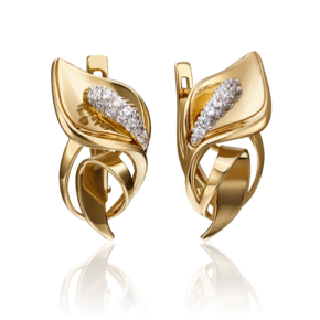 Серьги «Каллы» с английским замком из лимонного золота с фианитами 02-4280-00-401-1130-23