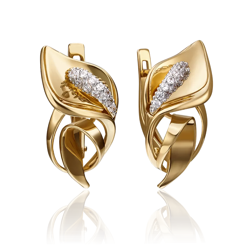 Серьги «Каллы» с английским замком из лимонного золота с фианитами 02-4280-00-401-1130-23