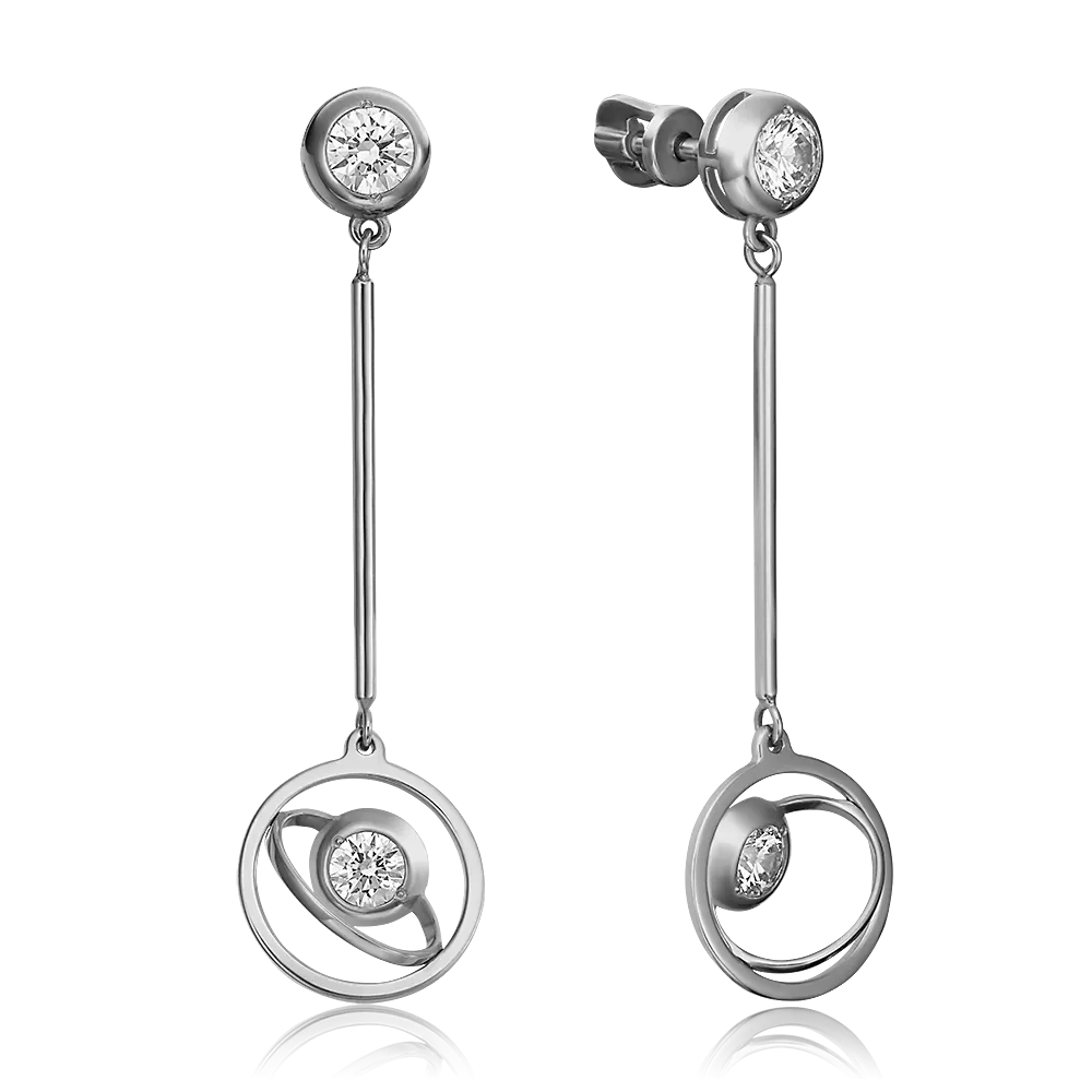 Серьги-пусеты из белого золота с фианитами 02-4473-00-501-1120-38