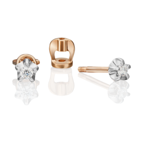 Серьги-пусеты из комбинированного золота с фианитом 02-2046-00-401-1111-03