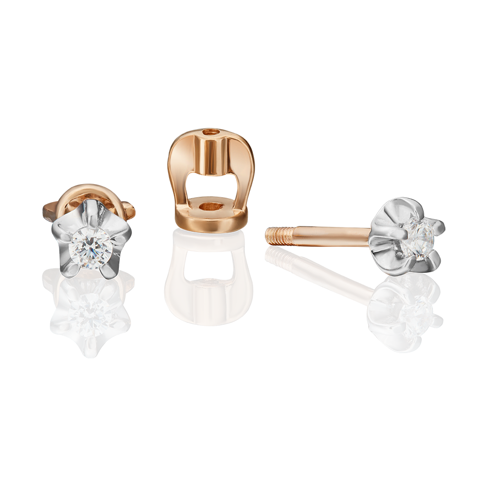 Серьги-пусеты из комбинированного золота с фианитом 02-2046-00-401-1111-03