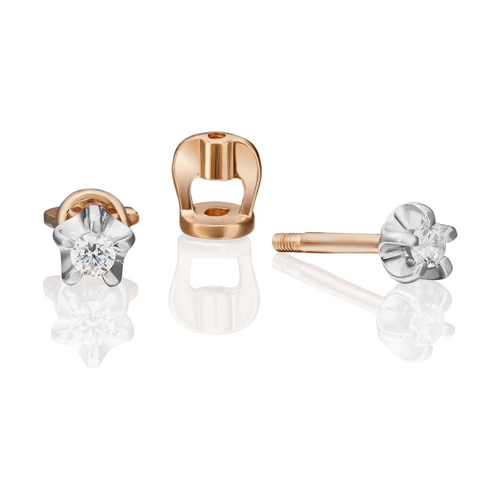 Серьги-пусеты из комбинированного золота с фианитом 02-2046-00-401-1111-03
