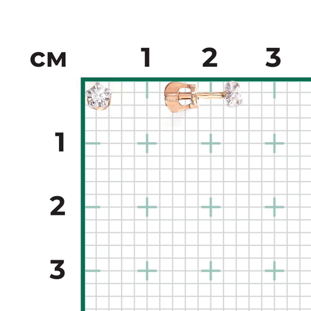 Серьги-пусеты из комбинированного золота с фианитом 02-2046-00-401-1111-03