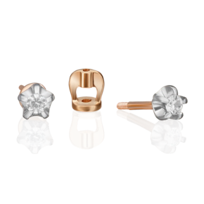 Серьги-пусеты из комбинированного золота с фианитом