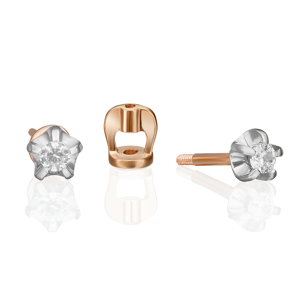 Серьги-пусеты из комбинированного золота с фианитом 02-2048-00-401-1111-03