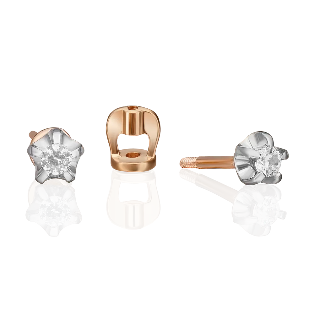 Серьги-пусеты из комбинированного золота с фианитом 02-2048-00-401-1111-03