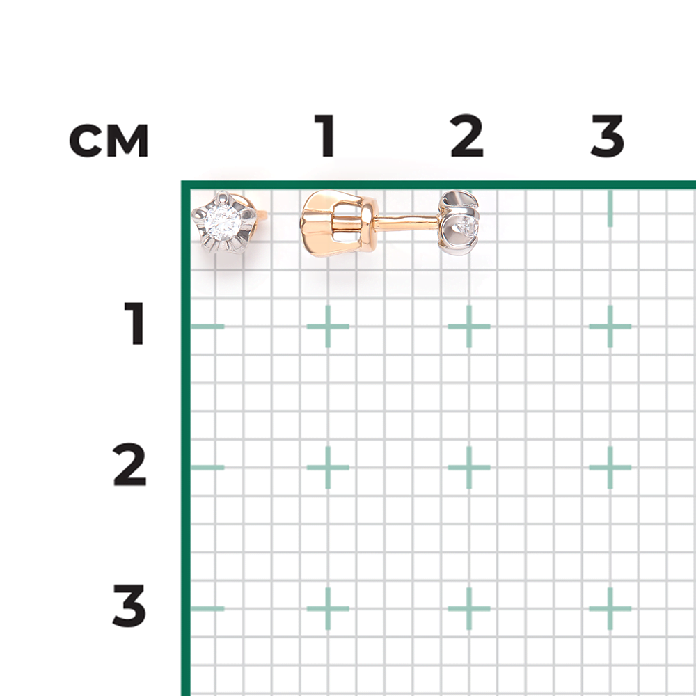 Серьги-пусеты из комбинированного золота с фианитом 02-2048-00-401-1111-03