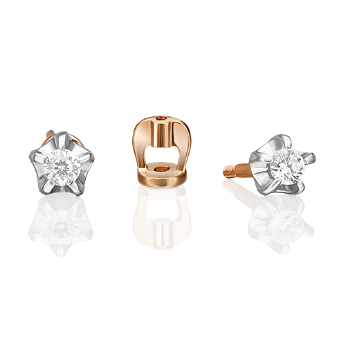 Серьги-пусеты из комбинированного золота с фианитом 02-2050-00-401-1111-03