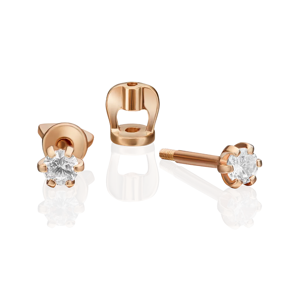 Серьги-пусеты из красного золота с фианитом 02-2054-00-401-1110-03