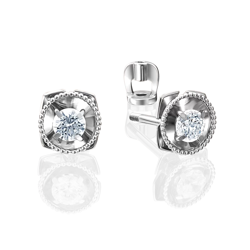 Серьги-пусеты из белого золота с фианитом 02-4187-00-501-1120-38