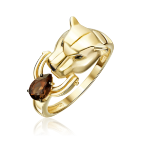 Кольцо «Пантера» из лимонного золота с кварцем дымчатым 01-5884-00-202-1130