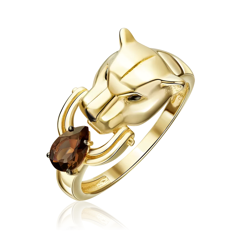 Кольцо «Пантера» из лимонного золота с кварцем дымчатым 01-5884-00-202-1130