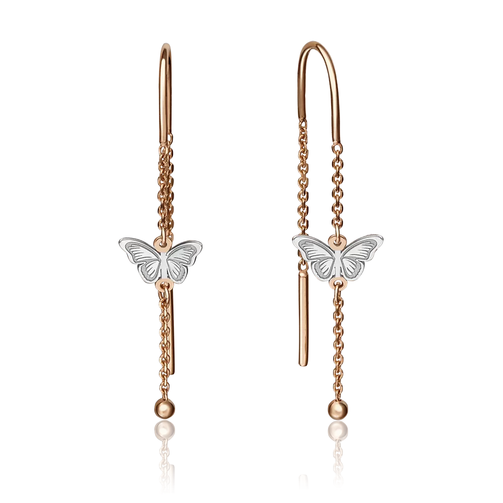Серьги-продевки «Бабочки» из красного золота 02-4247-00-000-1110-63