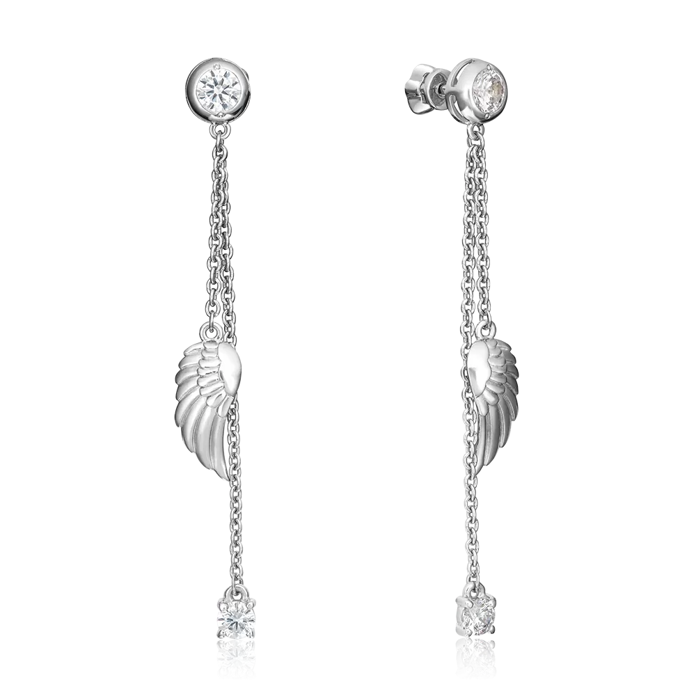 Серьги-пусеты «Крылья» из серебра с фианитами 02-4444-00-401-0200-69