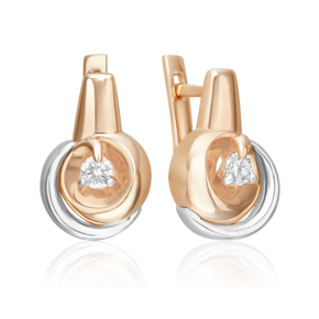 Серьги с английским замком из комбинированного золота с бриллиантом 02-5215-00-101-1111