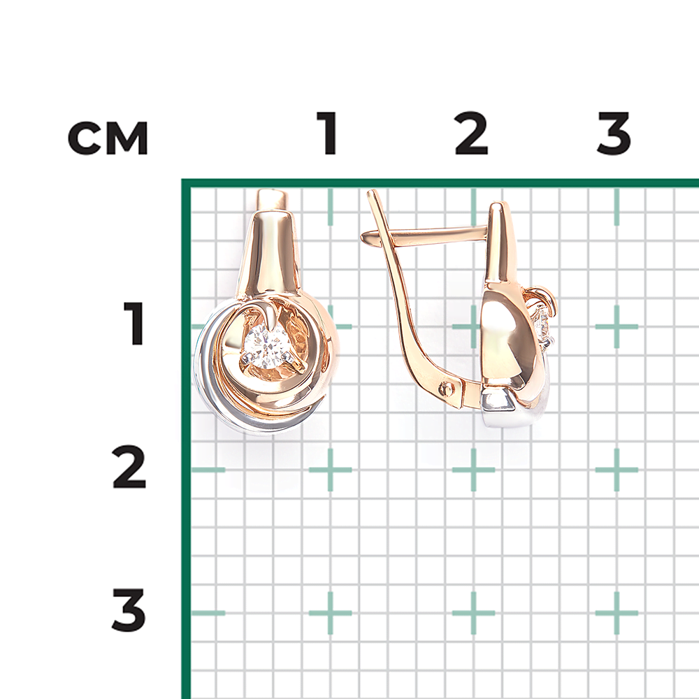 Серьги с английским замком из комбинированного золота с бриллиантом 02-5215-00-101-1111