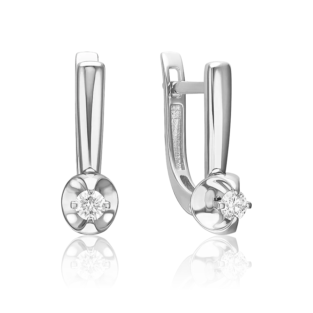 Серьги с английским замком из белого золота с бриллиантом 02-5357-00-101-1120
