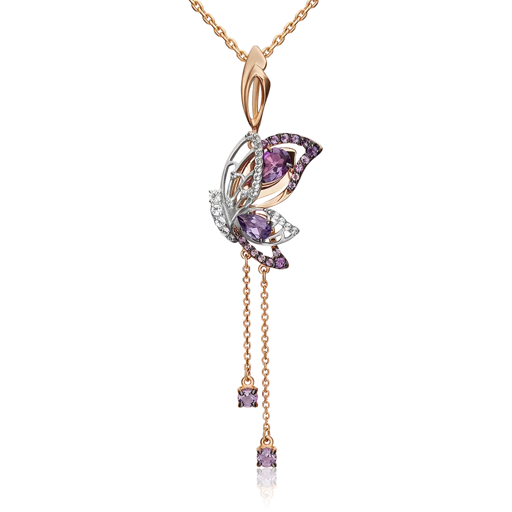 Подвеска «Изящная бабочка» из комбинированного золота с аметистами и натуральными топазами white 03-3138-00-225-1111-46