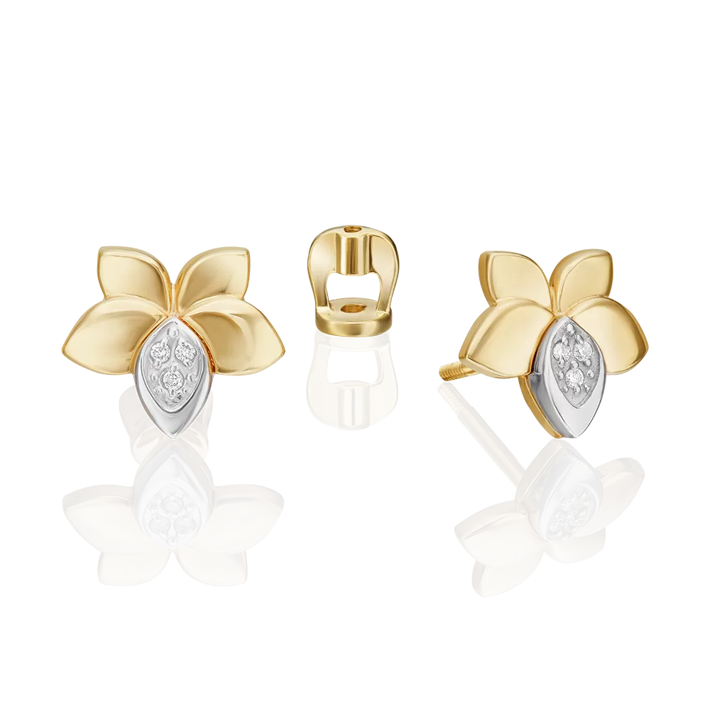 Серьги-пусеты из комбинированного золота с бриллиантами 02-5018-00-101-1121