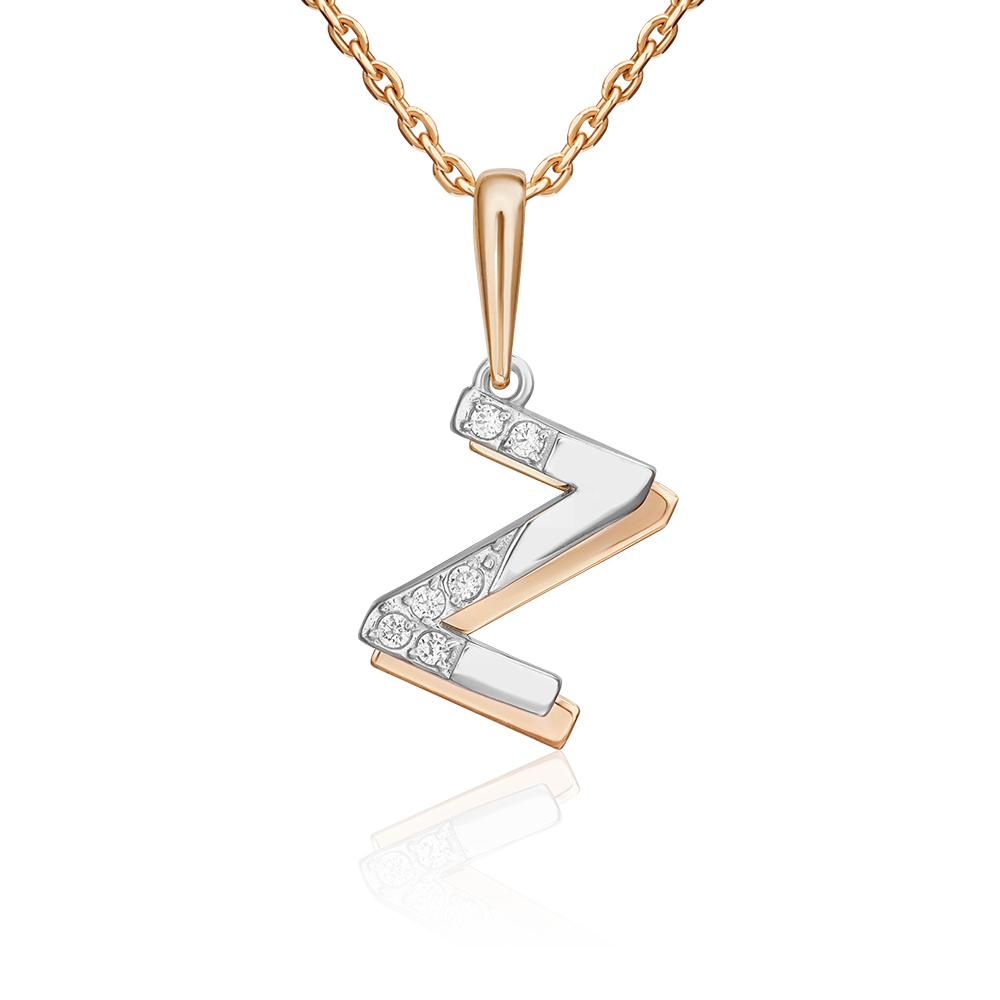 Подвеска «Буква Z» из комбинированного золота с фианитами 03-3419-Z-401-1111