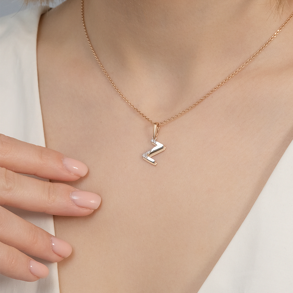 Подвеска «Буква Z» из комбинированного золота с фианитами 03-3419-Z-401-1111