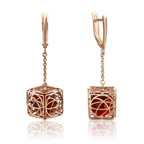 Серьги с английским замком из красного золота с янтарём 02-4362-00-271-1110-46