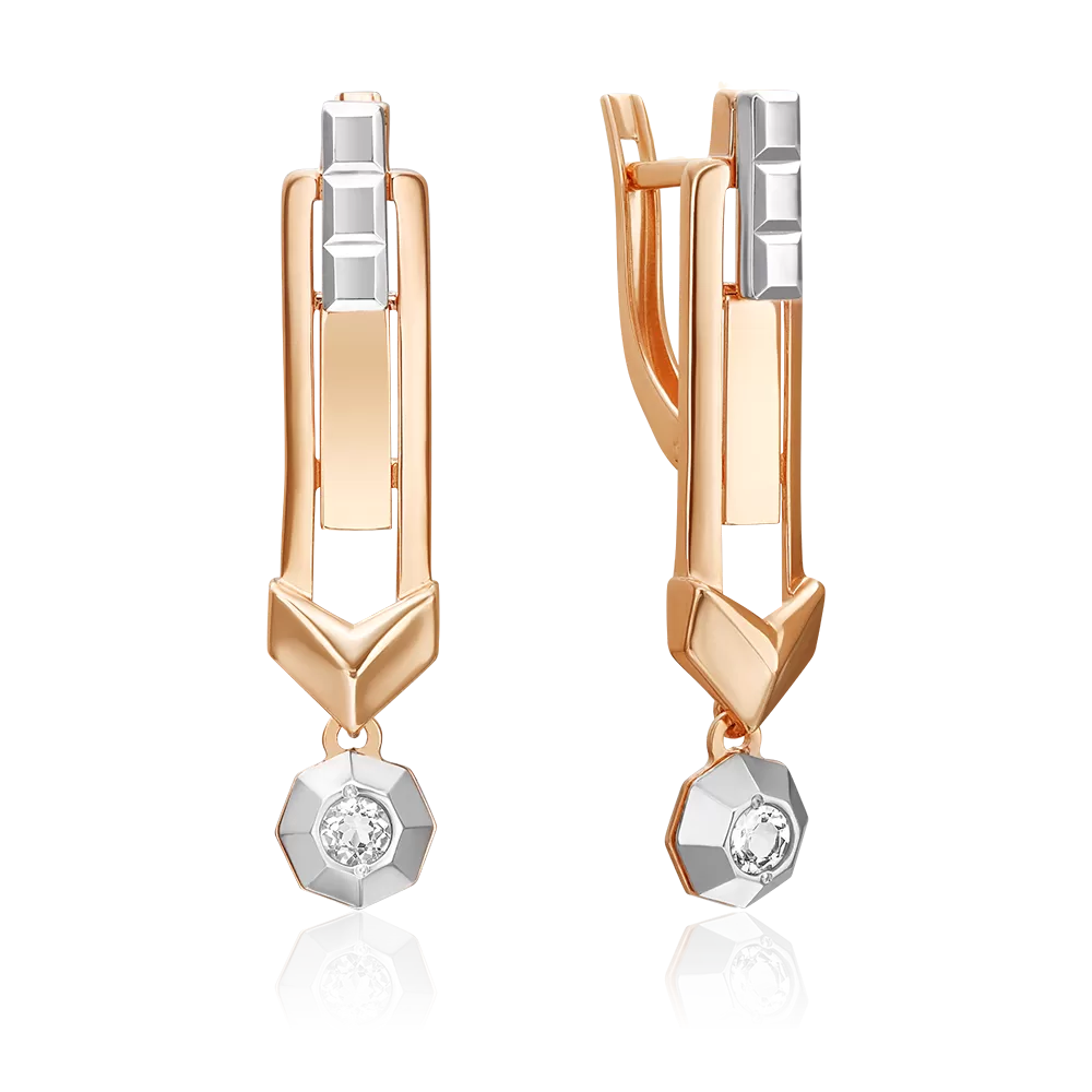 Серьги с английским замком из комбинированного золота с натуральным топазом white 02-5055-00-201-1111